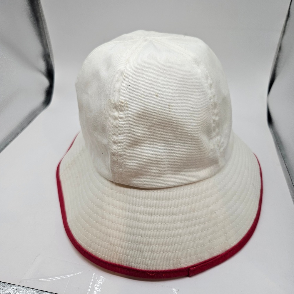 Vintage 1991 Liz Claiborne White Bucket Hat Red Trim Embroidered Crest Logo - Picture 4 of 8